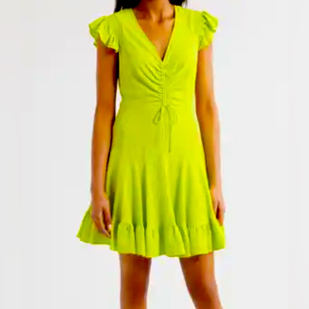 Eliza J Aline Vibrant Green Ruffle Sleeve Dress